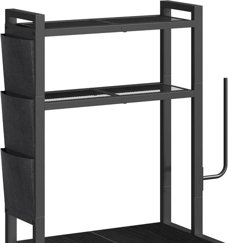 Vista 7 de MAHANCRIS - Estantería para panadería con mini nevera, soporte para microondas de 3 niveles, estación de barra de café con porta papeles, estante