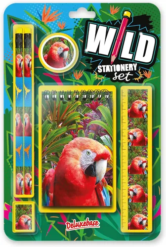 Vista 6 de Deluxebase Wild Stationery Set - Mariposa de animales de papelería con 2 lápices, borrador, sacapuntas, regla y lindo cuaderno. Suministros