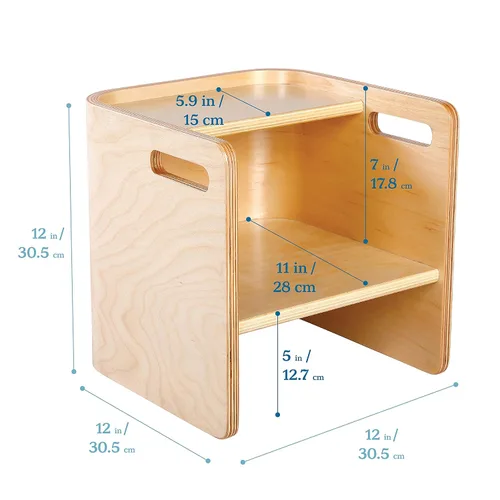 Vista 2 de ECR4Kids Silla cúbica multiusos de madera curvada, muebles para niños, natural