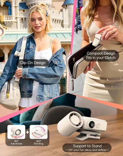 Vista 6 de Ventilador portátil con clip para cochecitos, mini ventilador de viaje Marfil