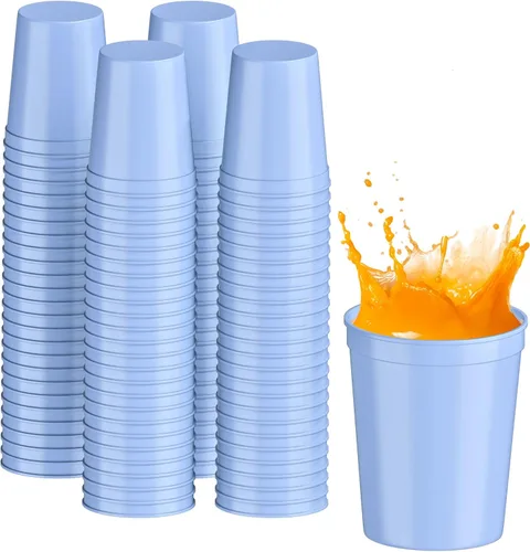 Vista 33 de PartyPrints Paquete de 100 vasos de plástico en blanco reutilizables de 10 a 12 onzas, vasos de estadio a granel, sin BPA, aptos para lavavajillas