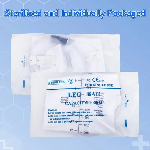 Vista 6 de Bolsas de pierna para catéter de 1000ml, bolsa de drenaje urinario para hombres y mujeres con válvula anti reflujo, tubos de 18 pulgadas y correas