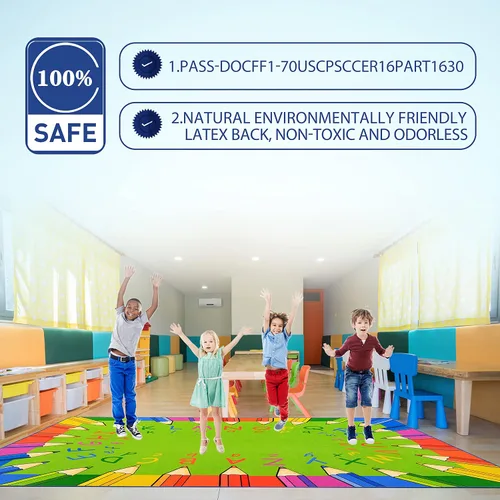 Vista 7 de ABC - Alfombra de 6 pies 6 pulgadas x 8 pies 6 pulgadas, alfombra de lápiz antideslizante para aula, para primaria, preescolar, guardería, sala