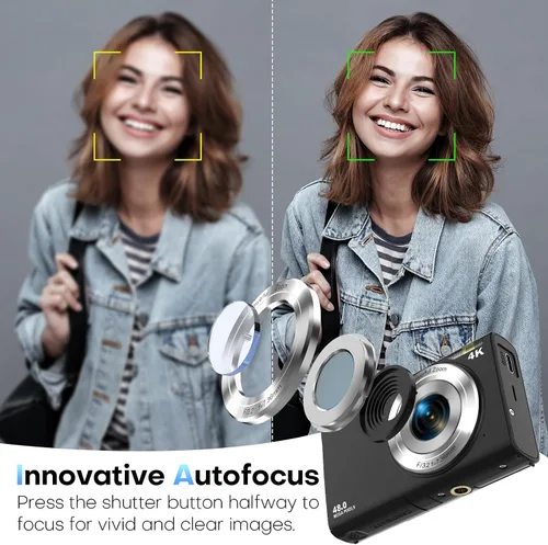 Vista 3 de Cámara digital 4K 48MP 16X Zoom con tarjeta de 32GB (negro) Cámara de vlogging de enfoque automático, antivibración, disparo de punto compacto