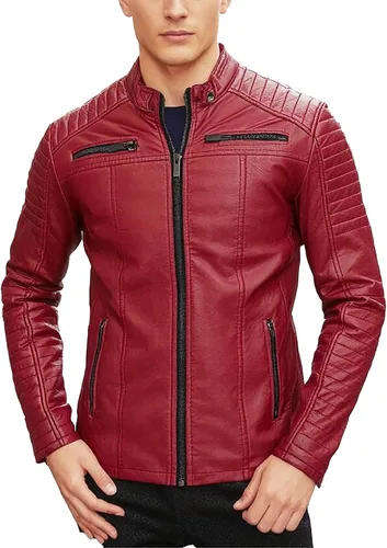 Vista 3 de Prime-Fashion Mens Vintage Motorcycle Distressed Retro Biker Leather Jacket