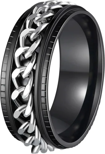 Vista 33 de Anillos giratorios para hombres y mujeres, anillos de ansiedad para hombres, anillos de cadena para adultos, anillos de titanio y acero