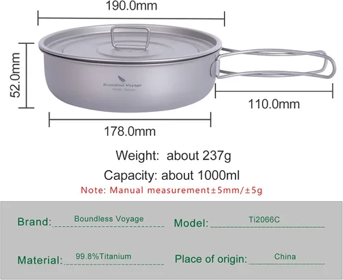 Vista 3 de Boundless Voyage Sartén antiadherente de titanio con mango plegable, revestimiento de cerámica antiadherente, olla de cocina para acampar al aire
