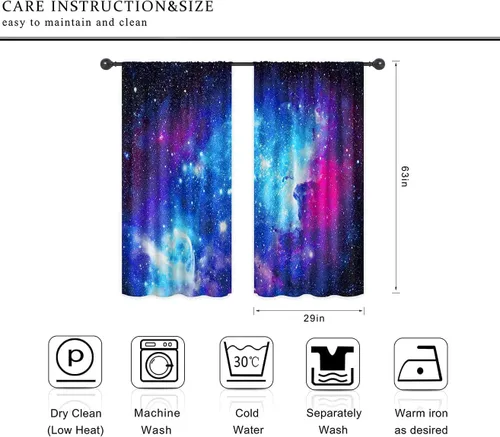Vista 4 de Riyidecor Cortinas y Drapes Galaxia Espacio Nebulosa Cortinas de Cocina (2 Paneles 29.5 x 63 Pulgadas) Azul Bolsillo para Varilla Universo Planetas
