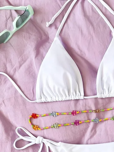 Vista 3 de SHENHE Conjunto de bikini sexy de 2 piezas para mujer, traje de baño triangular con lazo lateral