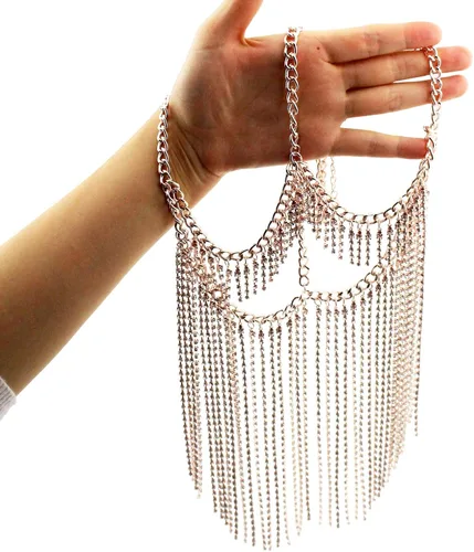Vista 5 de Tipmant Máscara facial sexy para mujer, cadena con colgante de cristal para fiestas, baile, baile del vientre, escenario, cosplay, metal, dorado