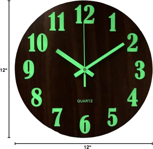 Vista 7 de Reloj de pared luminoso, reloj de pared de madera silencioso de 12 pulgadas sin tictac para interior/sala de estar