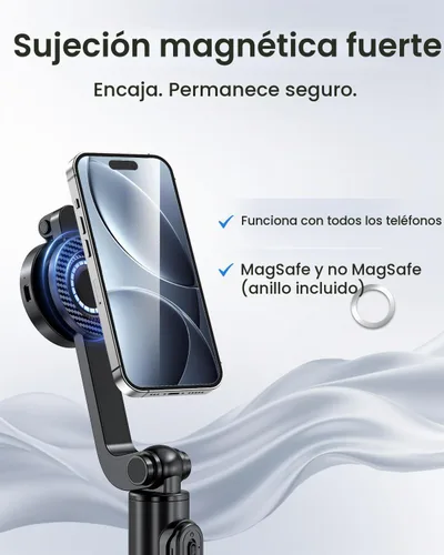 Vista 2 de UBeesize Trípode magnético para selfie stick con luz regulable y control remoto recargable, soporte de trípode portátil de viaje para teléfonos