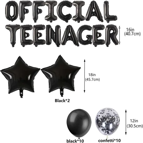 Vista 4 de Decoraciones oficiales de cumpleaños número 13 para adolescentes, globos de papel de aluminio con estrella del número 13, globos de confeti