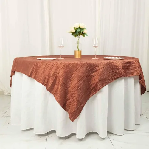 Vista 5 de Tableclothsfactory Mantel cuadrado de tafetán arrugado de acordeón beige de 72 x 72 pulgadas