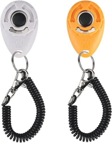 Vista 8 de Paquete de 2 clics de entrenamiento para perros, clicker para perros con correa de muñeca, herramientas de entrenamiento de perros, coloridos
