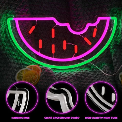 Vista 2 de Letrero de neón de sandía, funciona con USB, luz LED de neón acrílica, arte de frutas, letreros de luz LED decorativos para el hogar, dormitorio