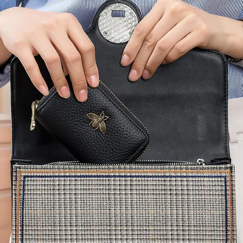 Vista 7 de imeetu - Tarjetero de cuero con cremallera y contra identificación por radiofrecuencia (RFID) pequeño, cartera para mujer