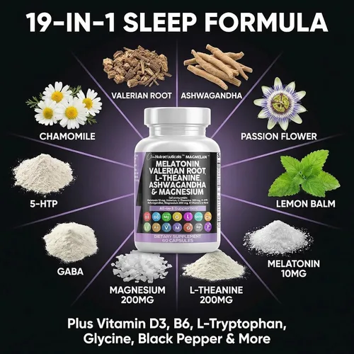 Vista 4 de Clean Nutraceuticals Melatonina 10mg Raíz de Valeriana L-Teanina 200mg Ashwagandha - Respaldo del Sueño para Mujeres y Hombres con Complejo