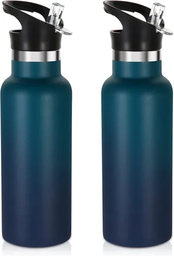 Vista 16 de Volhoply Botella de agua aislada para niños de 17 onzas, botellas de agua de acero inoxidable con tapa con pajilla, botella de agua de metal al