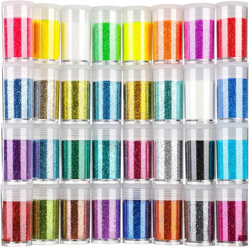 Vista 8 de Teenitor - Mezcla de purpurina gruesa y fina para festivales, 32 colores, lentejuelas gruesas, copos iridiscentes de purpurina, cosméticos