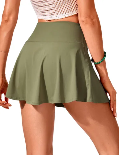 Vista 2 de CRZ YOGA Falda de natación de cintura alta para mujer, falda pantalón plisada, falda de baño atlética con bolsillo lateral
