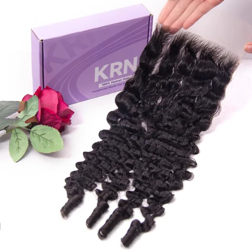 Vista 10 de KRN 5x5 HD Cierre de encaje, 0.1mm Ultra-delgado Invisible Cierre de encaje HD Pequeño Nudo Único Pre-arrancado con Cabello de Bebé 12A Grado
