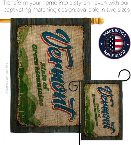 Vista 4 de Americana Home & Garden Vermont Vintage Burlap Garden House Flag Set Regional States American Territories Republic Country Particular Area