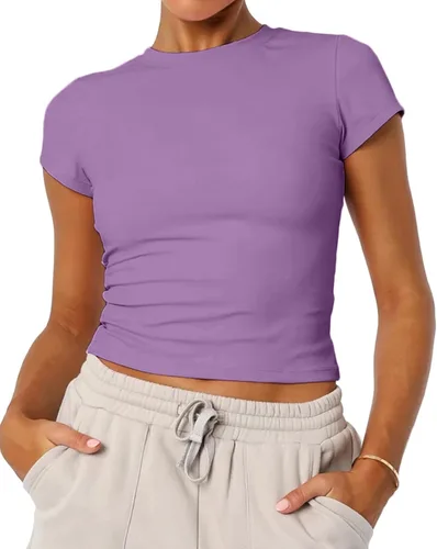 Vista 15 de Camisetas básicas de manga corta con cuello redondo para mujer de verano Y2K, lindas para salir, camisetas estilo bebé