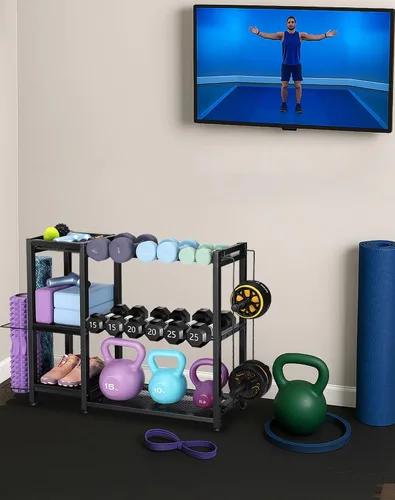 Vista 8 de FHXZH Soporte para mancuernas, soporte de pesas ajustable para gimnasio en casa, soporte de peso resistente para mancuernas y pesas rusas