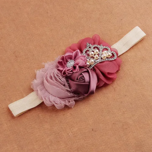 Vista 3 de Nishine Diadema elástica en pares para bautizo para bebés y niñas pequeñas, con flores, tiara elástica en pares (niños, marfil y rosa polvoriento)
