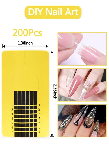 Vista 5 de 200 piezas de formas de uñas para uñas acrílicas, formas de uñas acrílicas rectangulares, guía de formularios de extensión de uñas para poligel