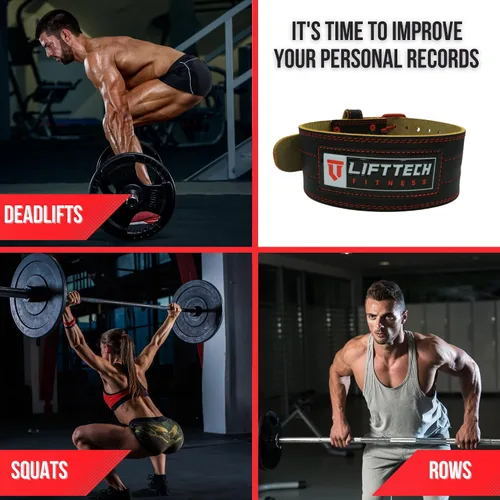 Vista 4 de Lift Tech Fitness Cinturón de levantamiento de pesas de 4 pulgadas, cinturón de entrenamiento de cuero para hombres y mujeres, cinturón de gimnasio