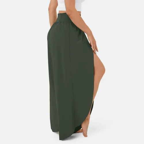 Vista 4 de Pantalones de pierna ancha con abertura y vuelo para mujer, pantalones de yoga de cintura alta, pantalones de pilates hippie, estilo bohemio