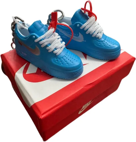 Vista 2 de Mini zapatos llavero par o individual con o sin la caja, mini patadas, mini sneaks, azul AF1 Mini Kicks zapatos llaveros