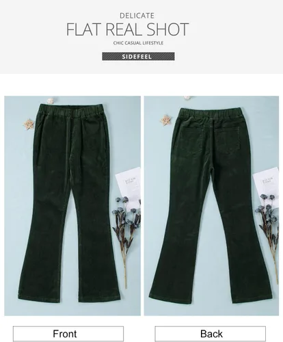 Vista 4 de Sidefeel Pantalones acampanados de pana para mujer, cintura elástica, pantalones de otoño 2025