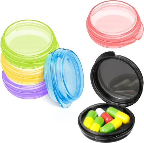 Vista 8 de Patelai Paquete de 6 cajas pequeñas organizadoras de píldoras, contenedor de píldoras de viaje, portátil, diario, mini estuche para medicamentos