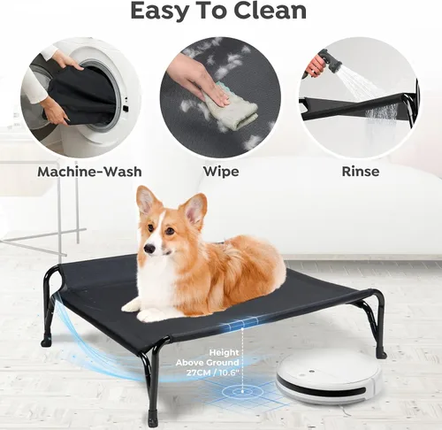 Vista 5 de Veehoo Cama elevada para perro con valla protectora de doble cara para perros medianos, malla transpirable lavable, patas antideslizantes