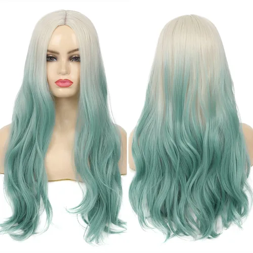 Vista 13 de Pelucas largas rizadas y onduladas de Dai Cloud, con cabello negro y reflejos blancos, de pelo sintético, resistente al calor, para mujer, para uso