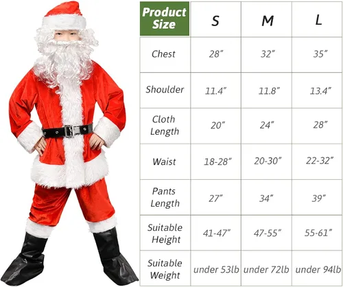 Vista 3 de KLLOUZE Disfraz de Papá Noel para niños, disfraz de Papá Noel de lujo para Navidad, disfraz de fiesta de cosplay para niños y niños, 9 piezas