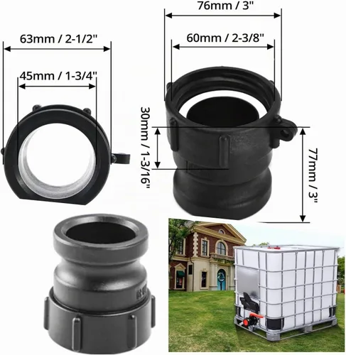 Vista 3 de Adaptador de tanque IBC de 2.95 pulgadas, conector de válvula de bola IBC, adaptador de tanque de agua de rosca gruesa, conector de válvula de bola