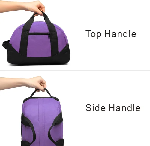 Vista 3 de AirBuyW Mini bolsa de lona de 12 pulgadas, pequeña bolsa deportiva de viaje, bolsa de gimnasio de fin de semana para hombres y mujeres, Púrpura
