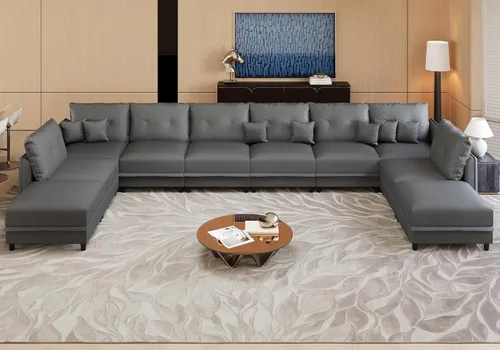 Vista 18 de LLappuil Sofá cama modular en forma de U de 6 plazas con almacenamiento, asiento profundo de piel sintética para sala de estar, impermeable y Negro