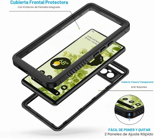 Vista 4 de Lanhiem Funda para Google Pixel 6, impermeable IP68 a prueba de polvo con protector de pantalla integrado, funda protectora de cuerpo completo