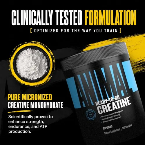 Vista 5 de Animal Cápsulas de Monohidrato de Creatina Micronizada - 300 Cápsulas, 2500mg por Porción para Apoyar el Crecimiento Muscular, Resistencia