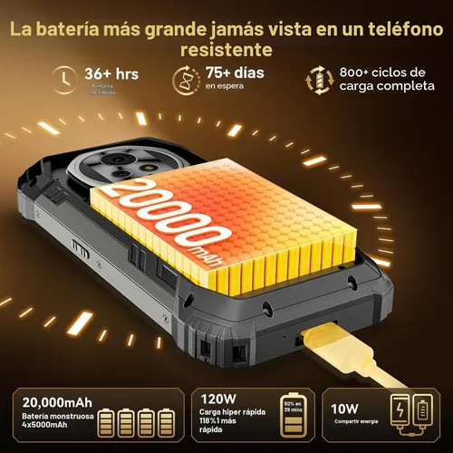 Vista 5 de Blackview XPLORE 2 Gemini AI 5G - Teléfono resistente con mensajes satelitales, 20000mAh/120W 36GB+256GB Dimensity 8300 Android 15, 6.73 pulgadas