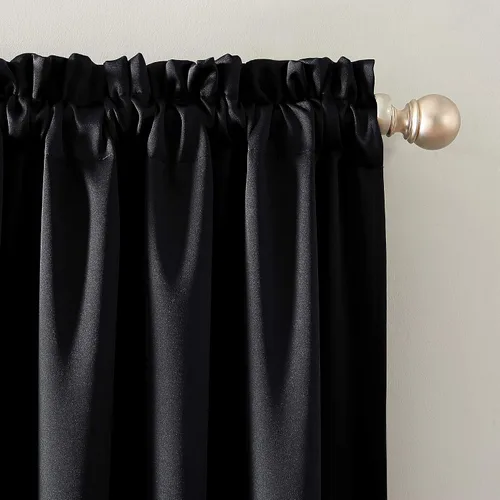 Vista 3 de Sun Zero Oslo Panel de cortina de calidad de teatro con bolsillo para varilla totalmente opaca, 52 x 63 pulgadas, negro