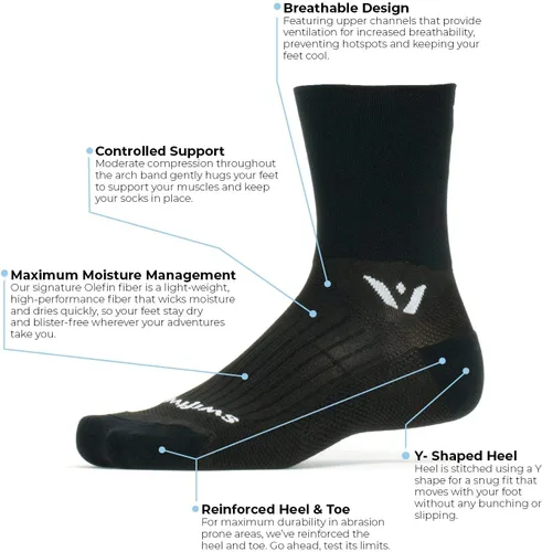 Vista 3 de Swiftwick - Performance Four (3 pares) calcetines para correr y ciclismo, máxima durabilidad