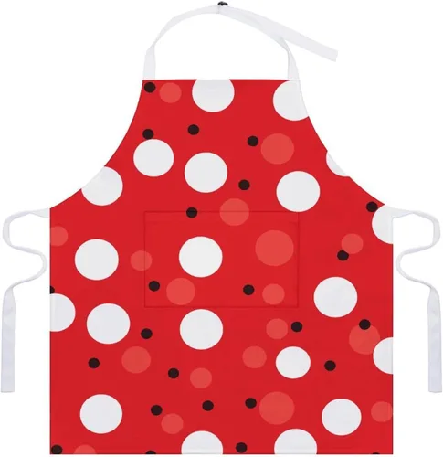 Vista 7 de Personalized Red White Polka Dot Adult Apron, Kitchen Cooking Aprons for Woman Man, Adjustable Bib Apron with Pocket for Baking, BBQ Crafting