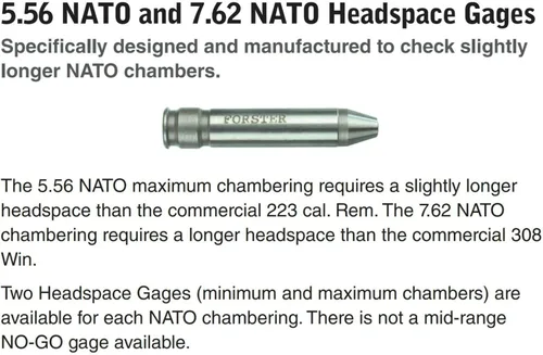 Vista 2 de Forster Products Medidor de espacio de cabeza de cámara de la OTAN, sin montura, acero endurecido, tierra de precisión, 7.62 OTAN máximo