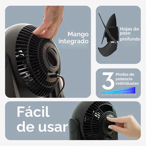 Vista 4 de IRIS USA WOOZOO Ventilador de escritorio pequeño, inclinación vertical de 360°, ventilador de mesa silencioso, negro 52ft Max Air Distance, 30 db